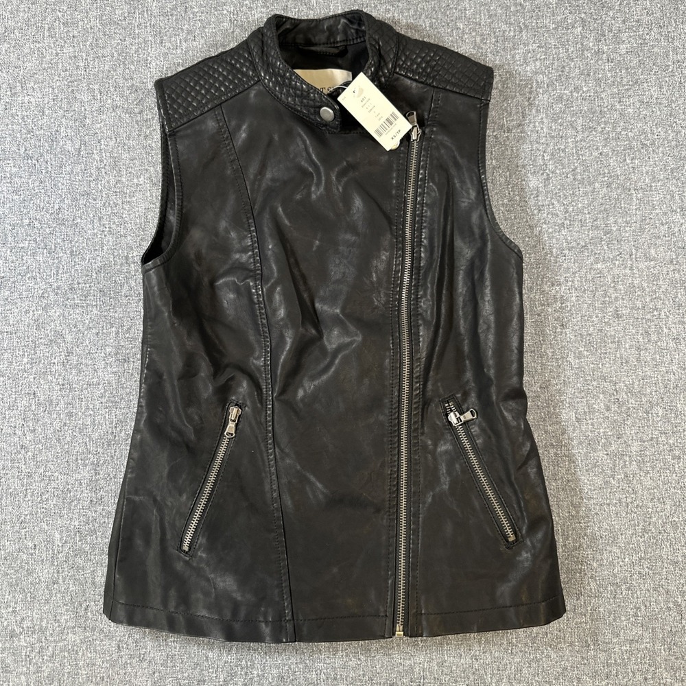 Smart‎ Set Women's Faux Leather Moto Vest Black Quilted Zip NWT XS